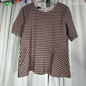Talbots Striped Peplum Top Short Sleeve Women's Size M Preppy‎ Classic Office
